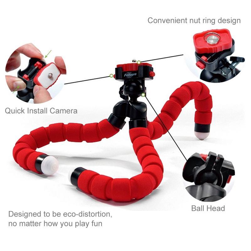 4er SET Tripod Kamerahalterung, flexibel, dreibeinig, mit Smartphonehalterung in schwarz, blau, rot